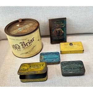 Vintage Tobacco Tin Lot 6pc Old Briar Edgeworth Tuxedo Dills Best Advertising